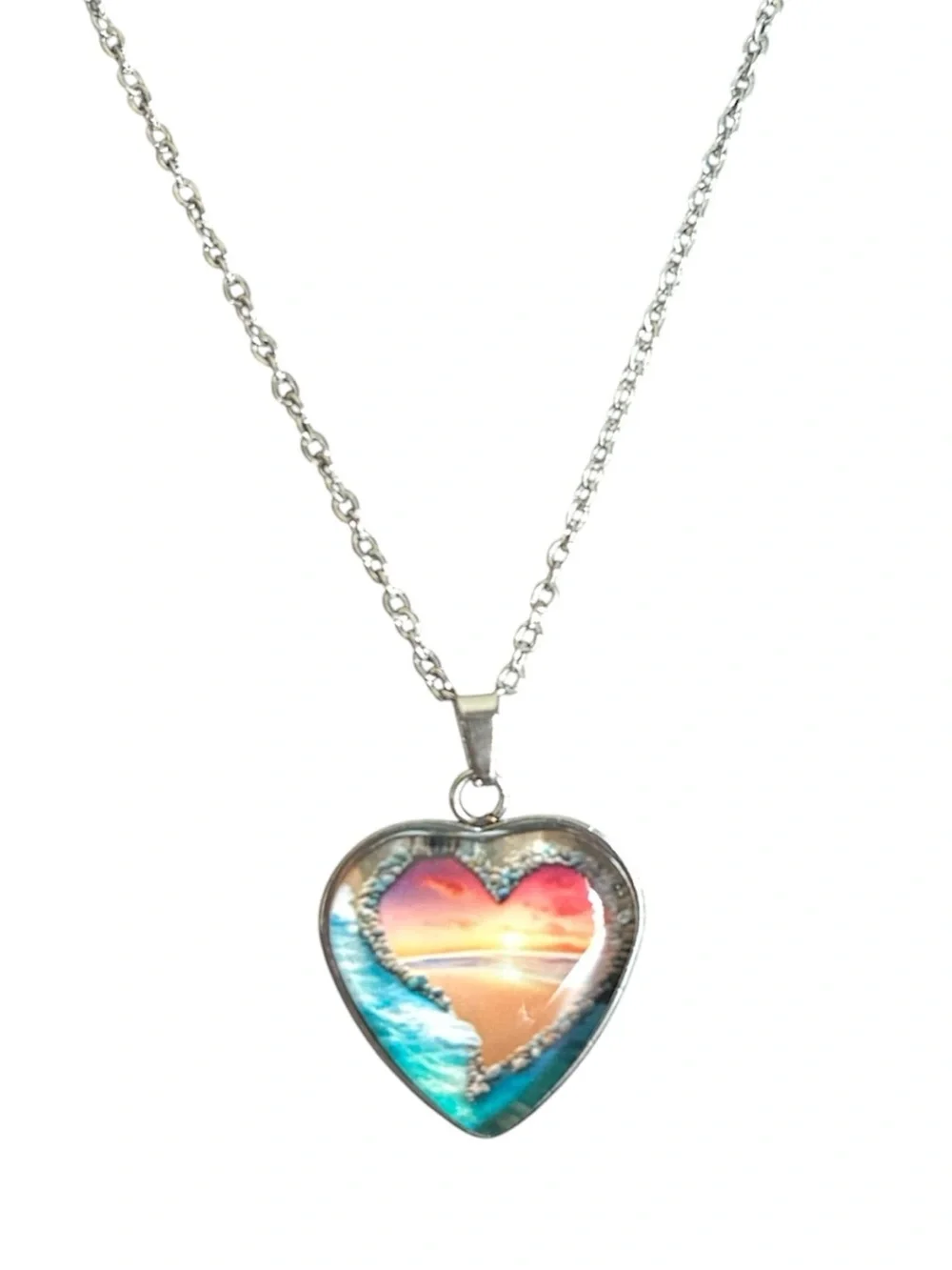 Summer Heart Beach Ocean Design Silver Necklace and Teardrop Dangle Earrings New